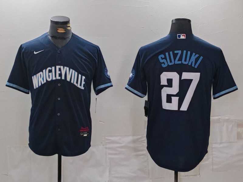 Mens Chicago Cubs #27 Seiya Suzuki Navy City Connect Cool Base Stitched Jersey